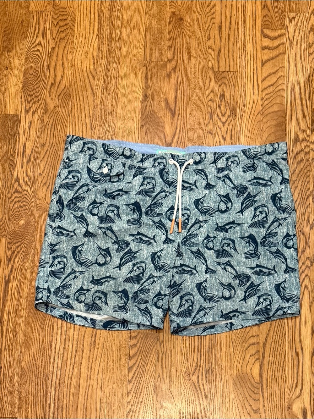 Bonobos Light Blue Swim Trunks with Navy Fish Print